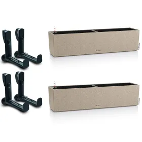 LECHUZA® Blumenkasten BALCONERA Stone 80 Sandbeige All-in-One x 2 + 4 Halter