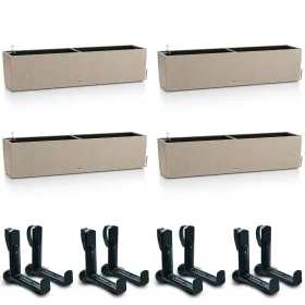 LECHUZA® Blumenkasten BALCONERA Stone 80 Sandbeige All-in-One x 4 + 8 Halter