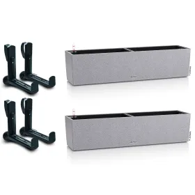 LECHUZA® Blumenkasten BALCONERA Stone 80 Steingrau All-in-One x 2 + 4 Halter