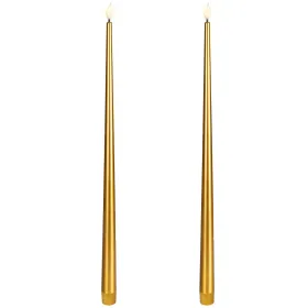Lumineo Batterie LED Spitzkerzen Flacker-Effekt goldfarben Wachs Ø 2,2 cm Höhe 42,5 cm Indoor - warm weiß