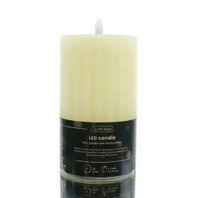 Lumineo Batterie LED Wachskerze Creme gerippt Flammeneffekt Ø 7,5 cm Höhe 14,8 cm - warmweiß