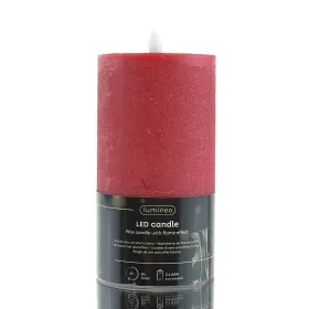 Lumineo Batterie LED Wachskerze Rot Flammeneffekt Ø 7 cm Höhe 15 cm - warmweiß