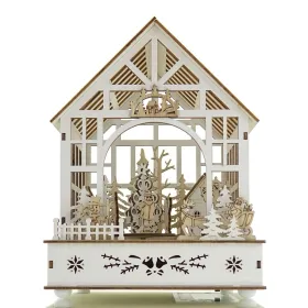 Lumineo Batterie LED Weihnachts-Fachwerkhaus Natur & Weiß mit Bewegung & Musik 7 LED 18 x 23,8 cm - warmweiß