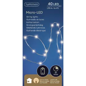 Lumineo Batterie Micro-LED Lichterkette silber 1,95 Meter 40 Lichter - warmweiß