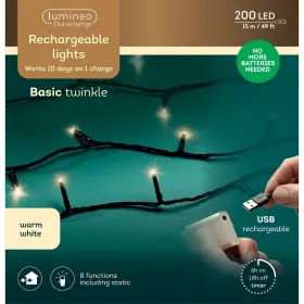 Lumineo LED Lichterkette Duracharge Basic Twinkle schwarz wiederaufladbar 15 Meter 200 Lichter - warmweiß