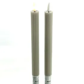 Lumineo LED Stabkerzen Light Grey hellgrau aus Wachs Ø 2,2 x 24 cm - warmweiß