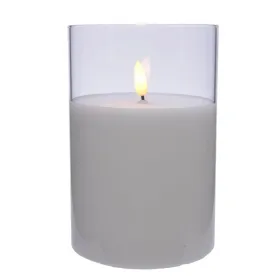 Lumineo LED Wachskerze Weiß im Glaszylinder Ø 10 Höhe 15 cm - warmweiß