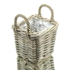 VAN DER LEEDEN Rattan Pflanzkorb mit Griffen & Folienauskleidung 20 x 20 cm