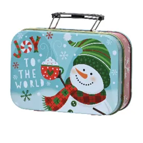 Mini - Weihnachtskoffer Schneemann Hellblau mit buntem Motiv 10 x 6,7 cm - Zinn