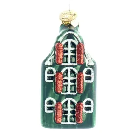 Nostalgie Weihnachtsanhänger Amsterdammer Grachtenhaus Grün 7,5 cm - Glas