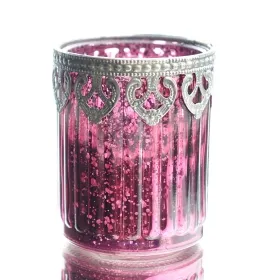 Orientalisch wirkendes Windlicht in kräftig Rosa mit Metallverzierung Ø 8 cm - Glas Orientalisch wirkendes Windlicht in kräftig Rosa mit Metallverzierung Ø 8 cm - Glas