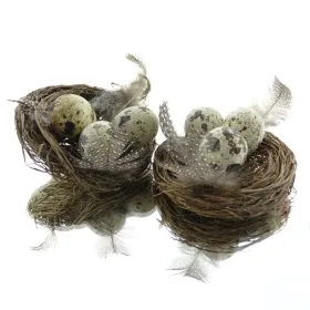 Oster-Deko Nest mit Wachteleiern & Federn aus Naturmaterialien - 2er-Pack