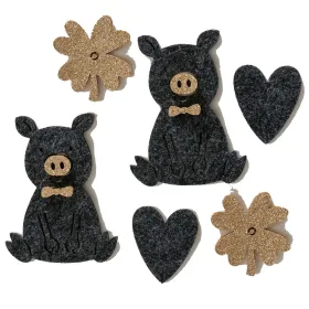Streudeko Peggy das Glücksschwein schwarz mit Glitter Länge 7 cm Breite 1 cm Höhe 9 cm - Polyester
