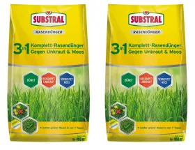 SUBSTRAL® 3in1 Komplettrasendünger gegen Unkraut & Moos für 400 m² - 14 kg x 2