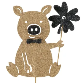 Topfstecker Peggy das Glücksschwein goldfarben mit Glitter Länge 9 cm Breite 0,70 cm Höhe 22 cm - Eisen & Polyester