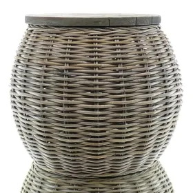 VAN DER LEEDEN Couchtisch Teak/Rattan Grau Ø 64 Höhe 55 cm
