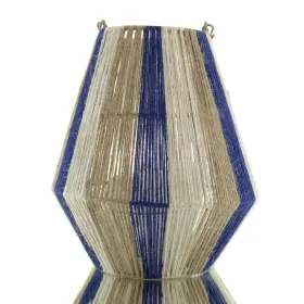 VAN DER LEEDEN Laterne Stripes Natur Weiß Blau Ø 26 cm Höhe 30 cm - Jute & Metall
