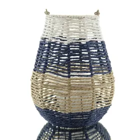 VAN DER LEEDEN Laterne Weiß Blau Natur Ø 26 cm Höhe 30 cm - Seegras & Metall