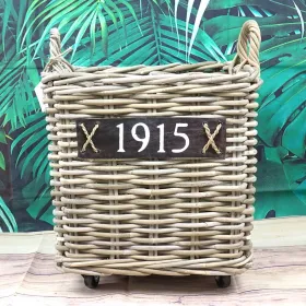 VAN DER LEEDEN Rattan Kaminholzkorb mit Rollen 40 x 40 cm