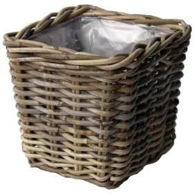VAN DER LEEDEN Rattan Übertopf Grau quadratisch mit Folienauskleidung 21 x 21 cm