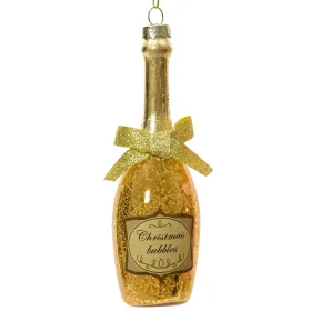 Weihnachtsanhänger Champagnerflasche goldfarben - Glas
