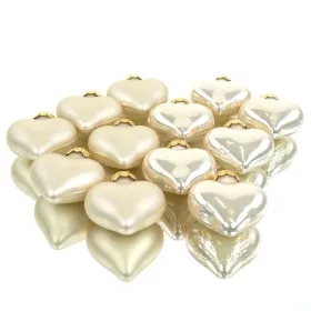 Weihnachtsanhänger Herzen Pearl beige 4 cm aus Glas - 12er Set