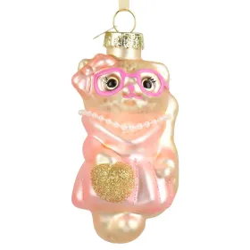 Weihnachtsanhänger Katze mit pinker Brille - Glas
