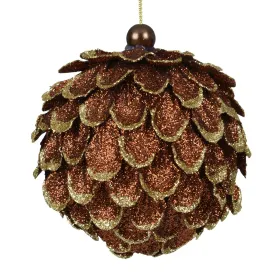 Weihnachtsanhänger Kienapfel braun & goldfarben Ø 8 cm beglittert - Kunststoff