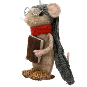 Weihnachtsanhänger Maus mit Buch - Wolle