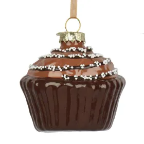 Weihnachtsanhänger Muffin schokobraun flach mit 4 Reihen Streusel - Glas