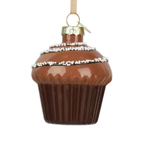 Weihnachtsanhänger Muffin schokobraun hoch mit 3 Reihen Streusel - Glas
