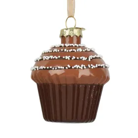 Weihnachtsanhänger Muffin schokobraun hoch mit 4 Reihen Streusel - Glas