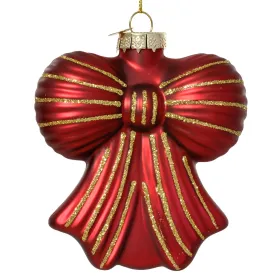 Weihnachtsanhänger Schleife Ochsenblutrot matt mit goldfarbenen Glitter - Glas