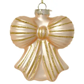 Weihnachtsanhänger Schleife champangerfarben matt mit goldfarbenen Glitter - Glas