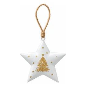 Weihnachtsanhänger Stern cremefarben mit goldfarbenen Tannenbaum & Sternen - Eisen & Jute