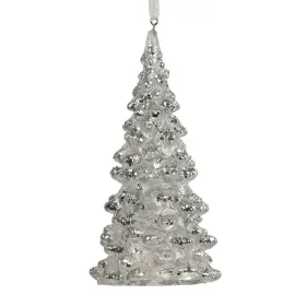 Weihnachtsanhänger Tanne transparent silberfarben beglittert - Kunststoff
