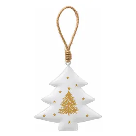 Weihnachtsanhänger Tannenbaum cremefarben mit goldfarbenenTannenbaum & Sternen - Eisen & Jute