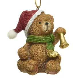 Weihnachtsanhänger Teddybär Braun mit goldfarbener Glocke 4,4 cm - Polyresin