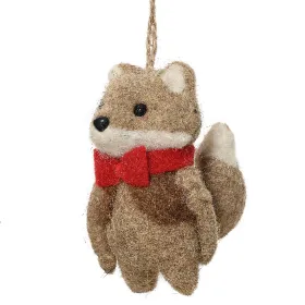 Weihnachtsanhänger Fuchs mit roter Schleife 5,5 cm - Filzwolle