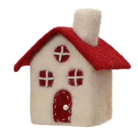 Weihnachtsdeko Haus cremefarben mit rotem Dach/Tür & Fenster - Polyfoam/Wolle