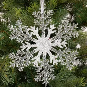 Weihnachtsdeko Schneeflocke Transparent & Silberfarben Ø 21 cm - Kunststoff
