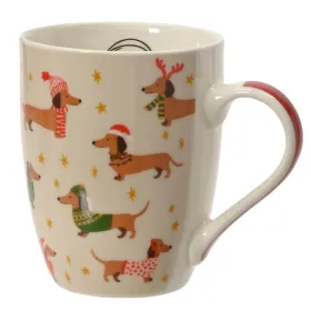 Weihnachtsdeko Tasse mit Dackel beige - Porzellan