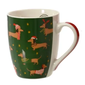 Weihnachtsdeko Tasse mit Dackel grün - Porzellan