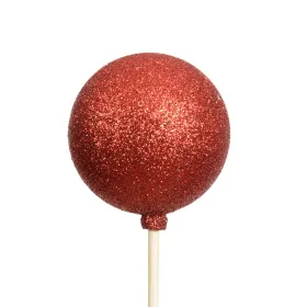 Weihnachtskugel Ø 6 cm auf 36 cm Stab Weihnachtsrot mit Glitter - Polystyren