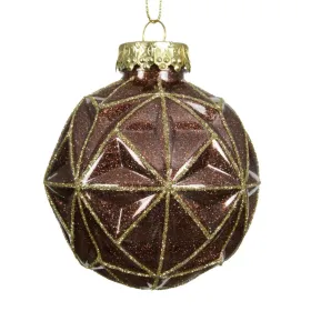 Weihnachtskugel Braun mit Goldfarbenen Glitter bruchfest Ø 8 cm - Kunststoff
