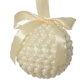 Weihnachtskugel creme-/champangerfarben mit Perlen besetzt Ø 8 cm - Schaumstoff