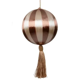 Weihnachtskugel gestreift Champagnerfarben/braun mit Quaste Ø 10 cm - Seide & Schaumstoff