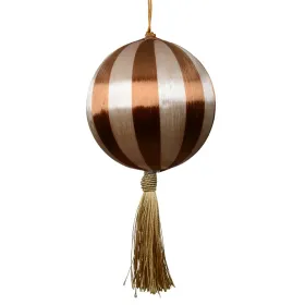 Weihnachtskugel gestreift cremefarben/kupfer mit Quaste Ø 10 cm - Seide & Schaumstoff