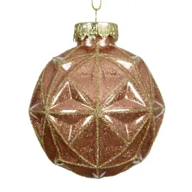 Weihnachtskugel Hellbraun mit Goldfarbenen Glitter bruchfest Ø 8 cm - Kunststoff