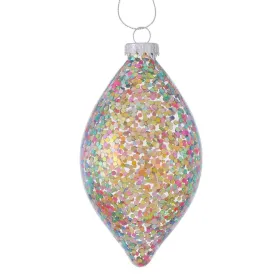 Weihnachtskugel in Tropfenform mit buntem Glitter Ø 8 cm - Glas